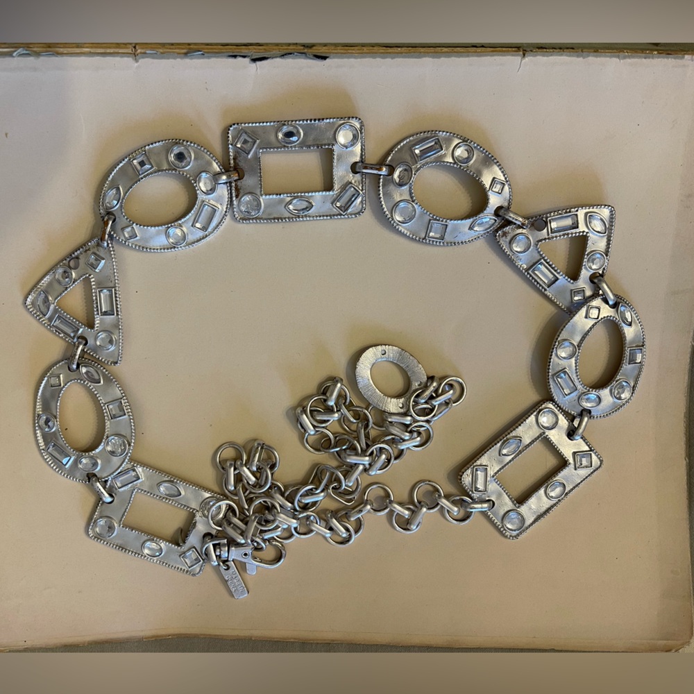 Chico’s Belt | Silver Chain | Metallic Shapes | Adjustable | 50”